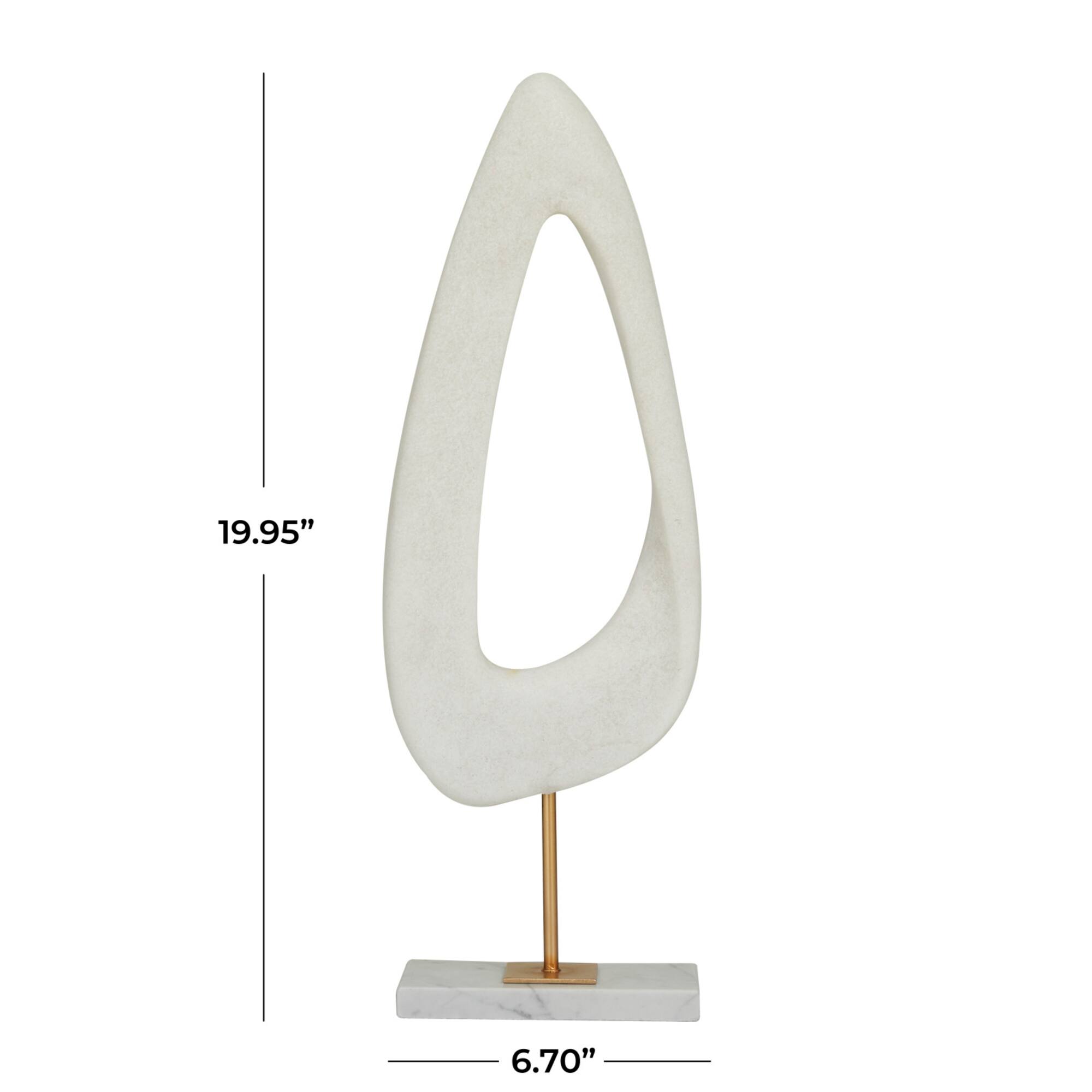 20" White Polystone Cut-Out Abstract Sculpture with Marble Stand